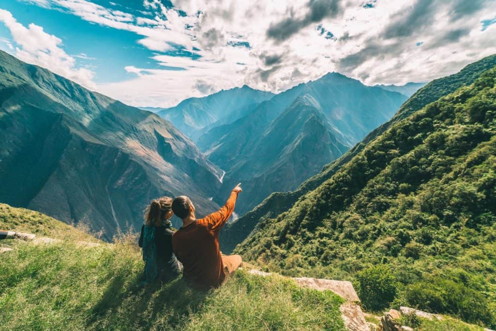 couply enjoying inca site during the private inca trail trek