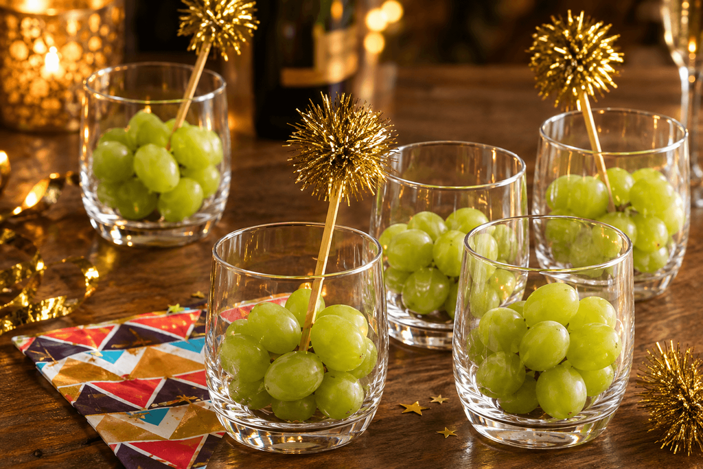 Festive Grape Glasses and Golden Sparkle