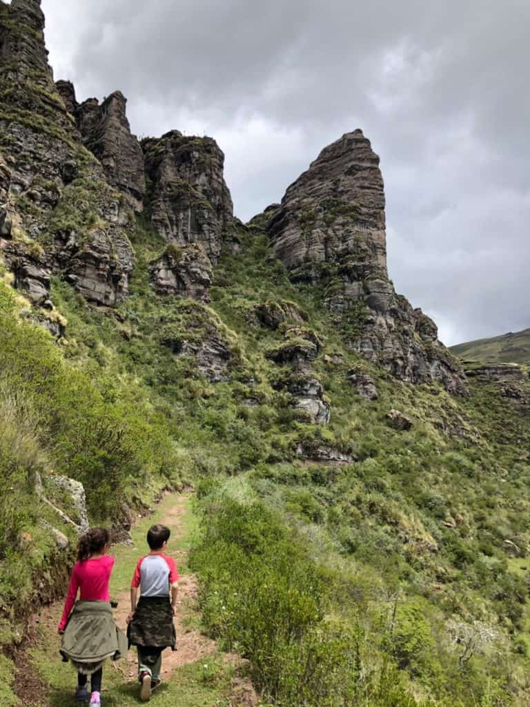 Kids hiking in Peru