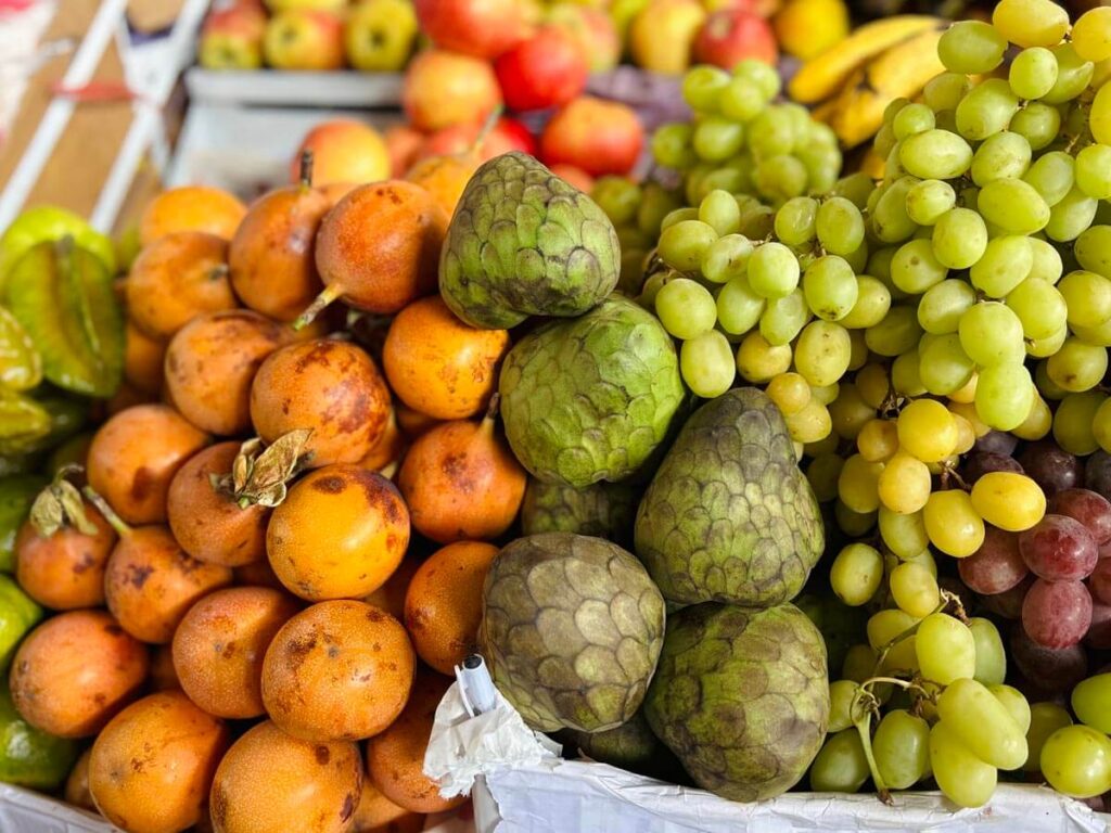chirimoya, granadilla and grapes