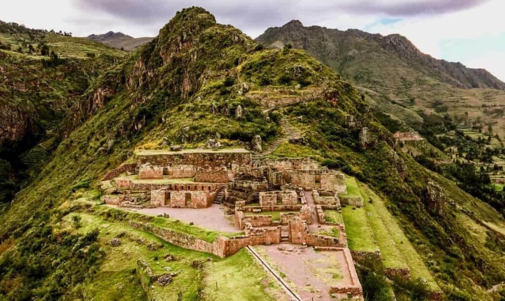 ruins of pisac site in peru sacred valley